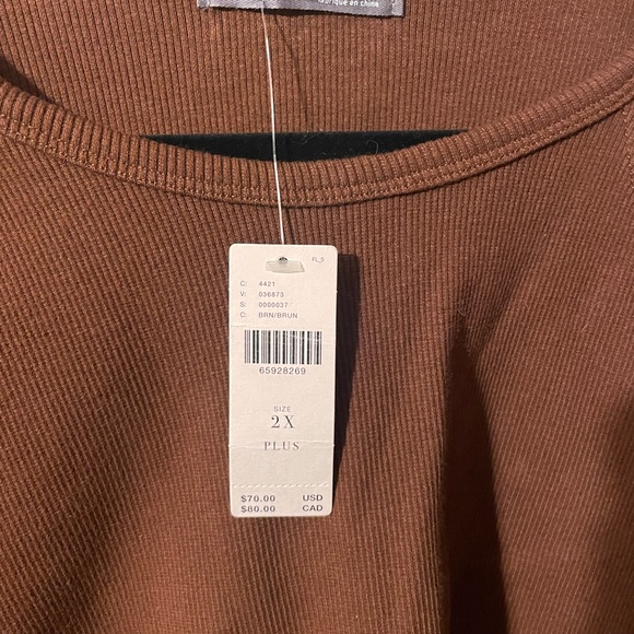 NWT Anthropologie Brown Ribbed Top - Picture 3 of 3